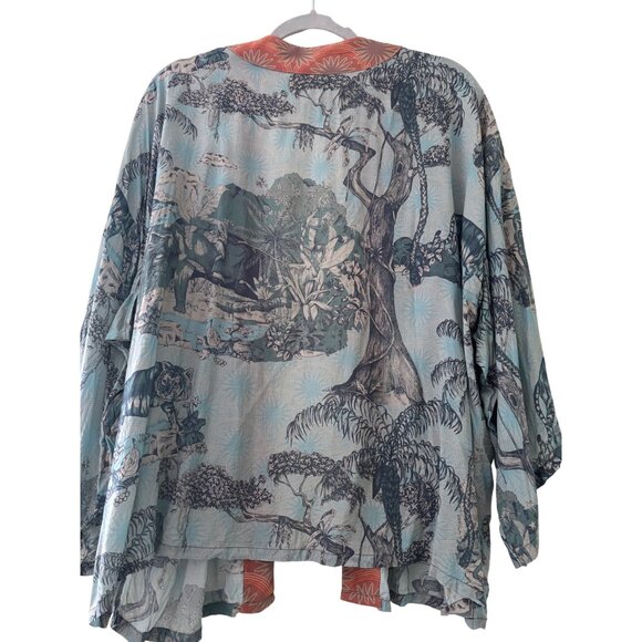 Powder Lightweight Tropical Jungle Print Kimono Jacket With Open Front Rare Find - Picture 1 of 11